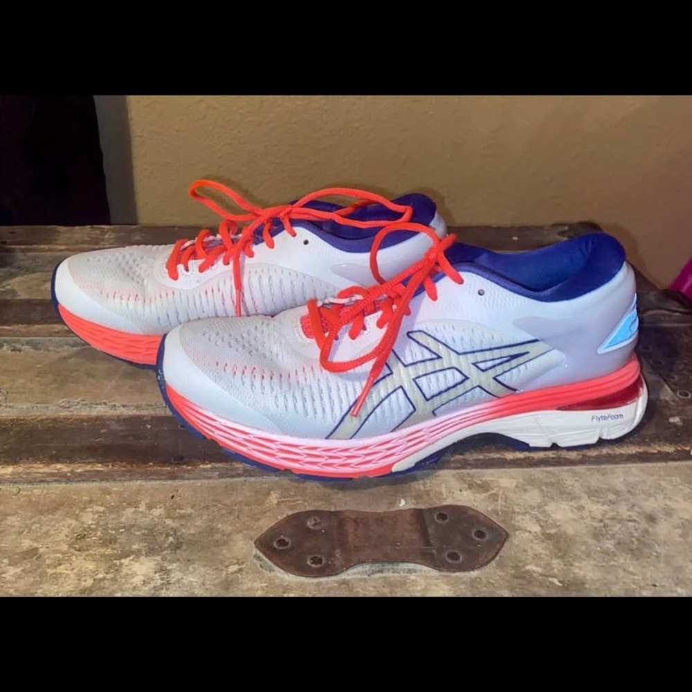 Asics White and Coral Athletic Shoes with Breathable Mesh